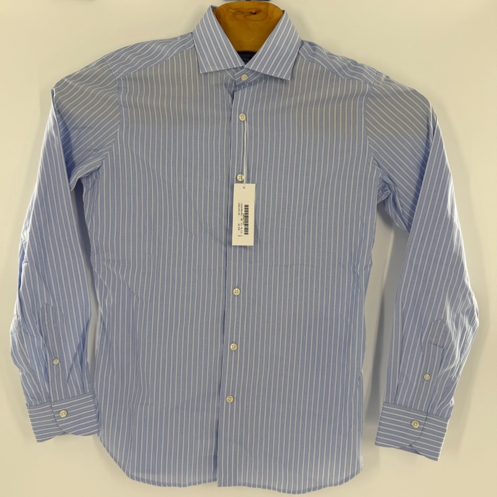 Tintoria Mattei Gentleman Blue White Striped Dress Shirt Mens 39 15.5 Italy NEW